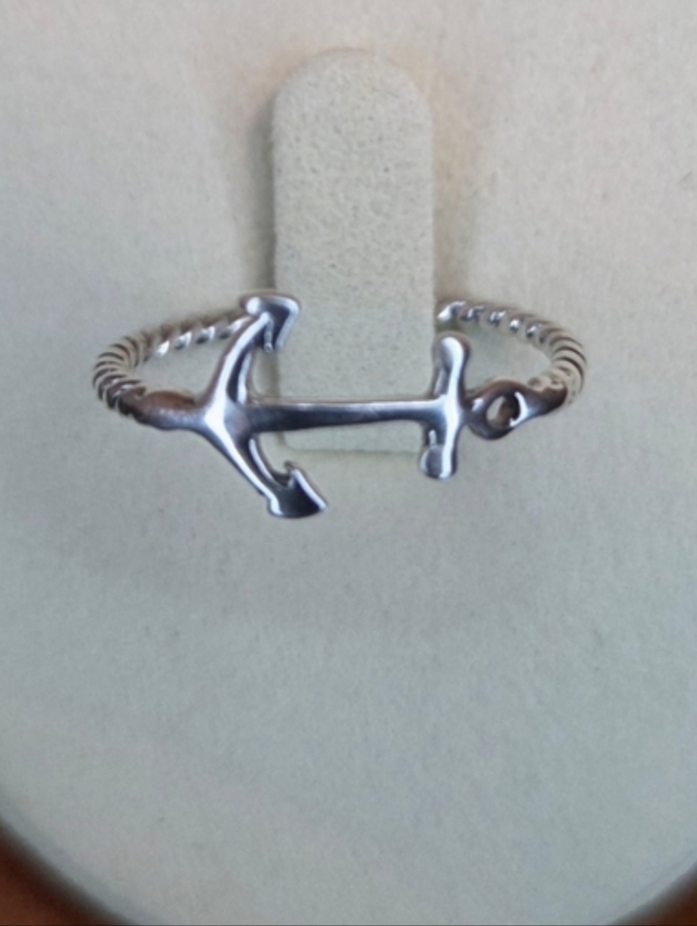 925 Sterling Silver Anchor Ring Nautical Rope Band Size 7.75 Coastal Beach